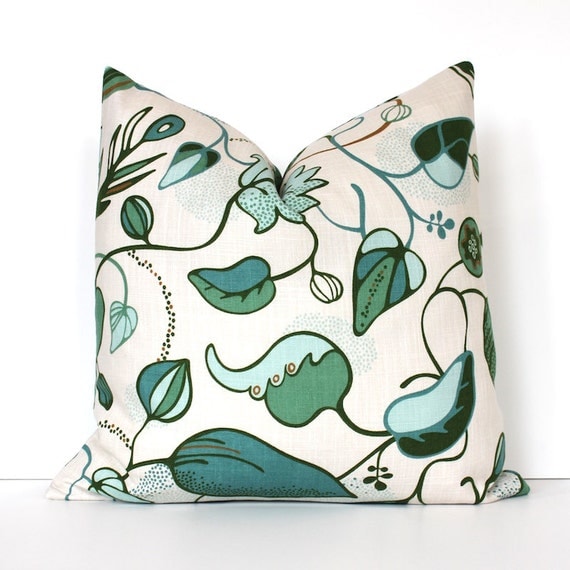 Green and Blue Botanical print Decorative Pillow Cover Accent
