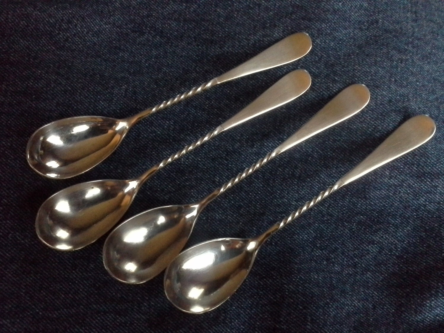 Four Rogers & Bro. Silver Plated Bar Spoons Windsor Twist Pattern c1882