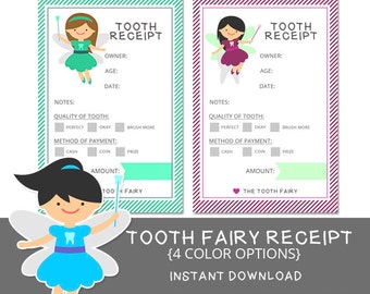 Tooth Fairy Receipt - 4 Colors - Printable