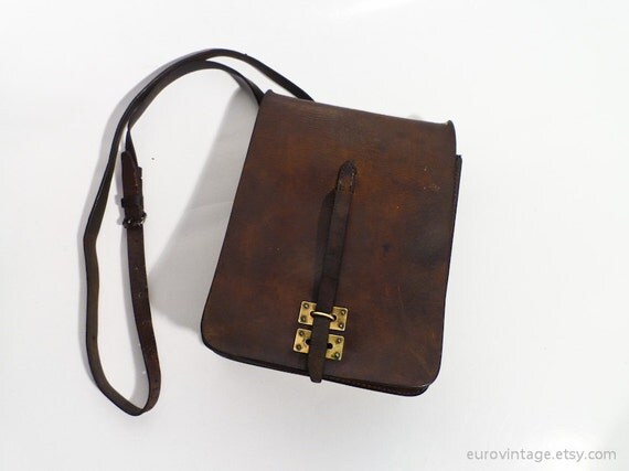Vintage Leather Messenger Bag Brown Satchel by EuroVintage on Etsy