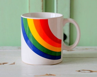 Vintage RAINBOW MUG.....coffee. tea. colorful. rainbow. retro housewares. kitsch. 80s housewares. gift. kitchen. drink.