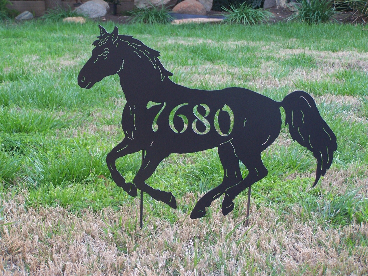 Horse address numbers metal garden stake Equestrian ranch