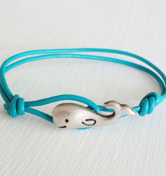 Whale Leather Bracelet Antique Silver Genuine Leather Cord