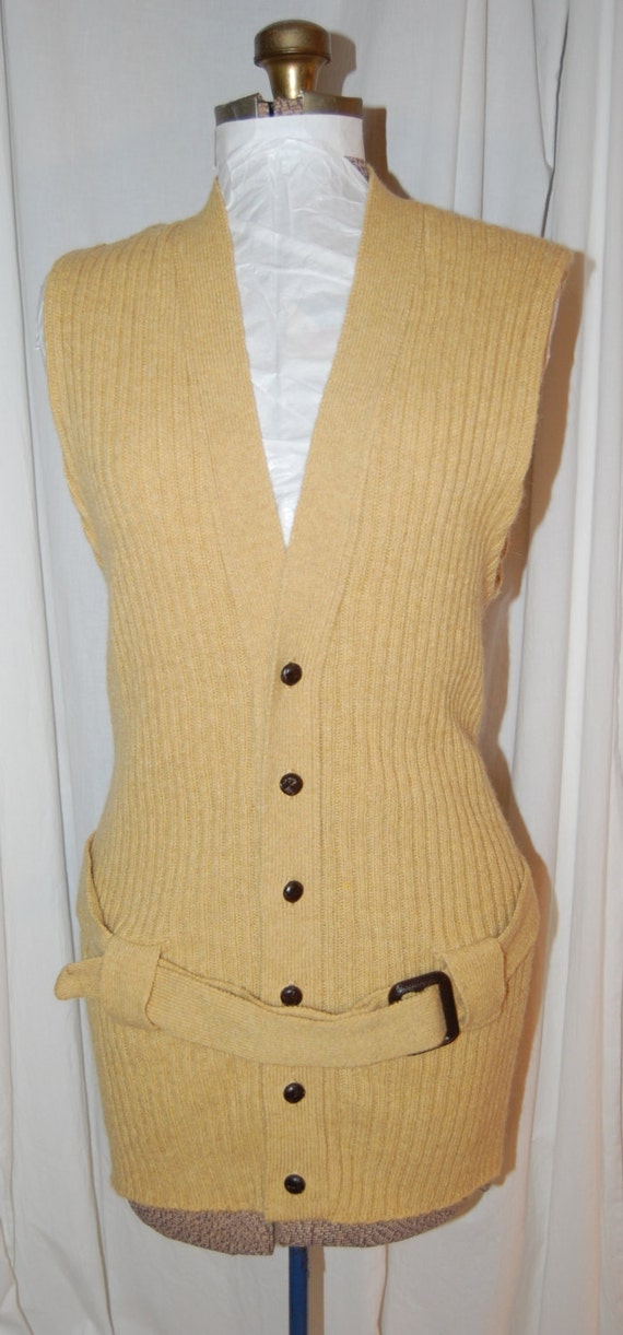 vintage sweater vest long vest belted vest button front