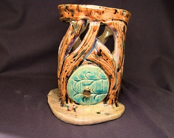 Raku Fiber Arts Tools or Knitting Needle Holder: Elf Door in an Ancient Forest...