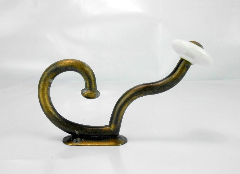 Vintage brass and porcelain coat hook Allison brass coat hook