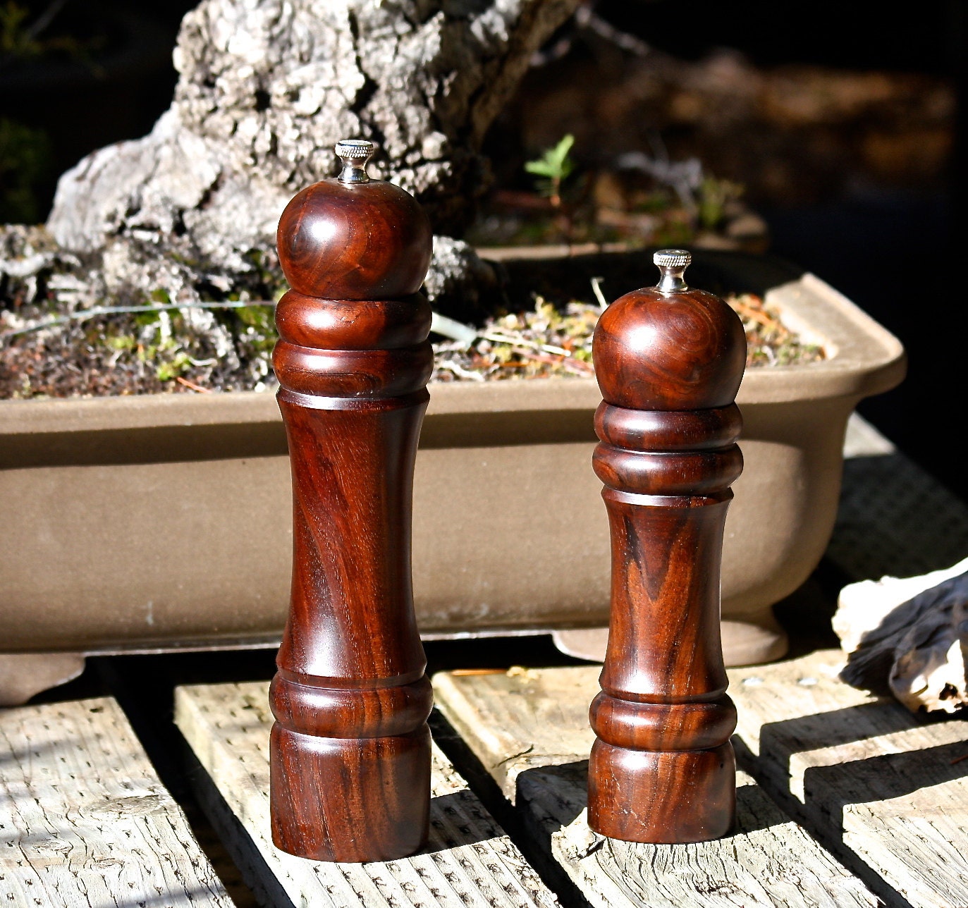 Hand Turned Salt Mill and Pepper Mill Set of Black Walnut.