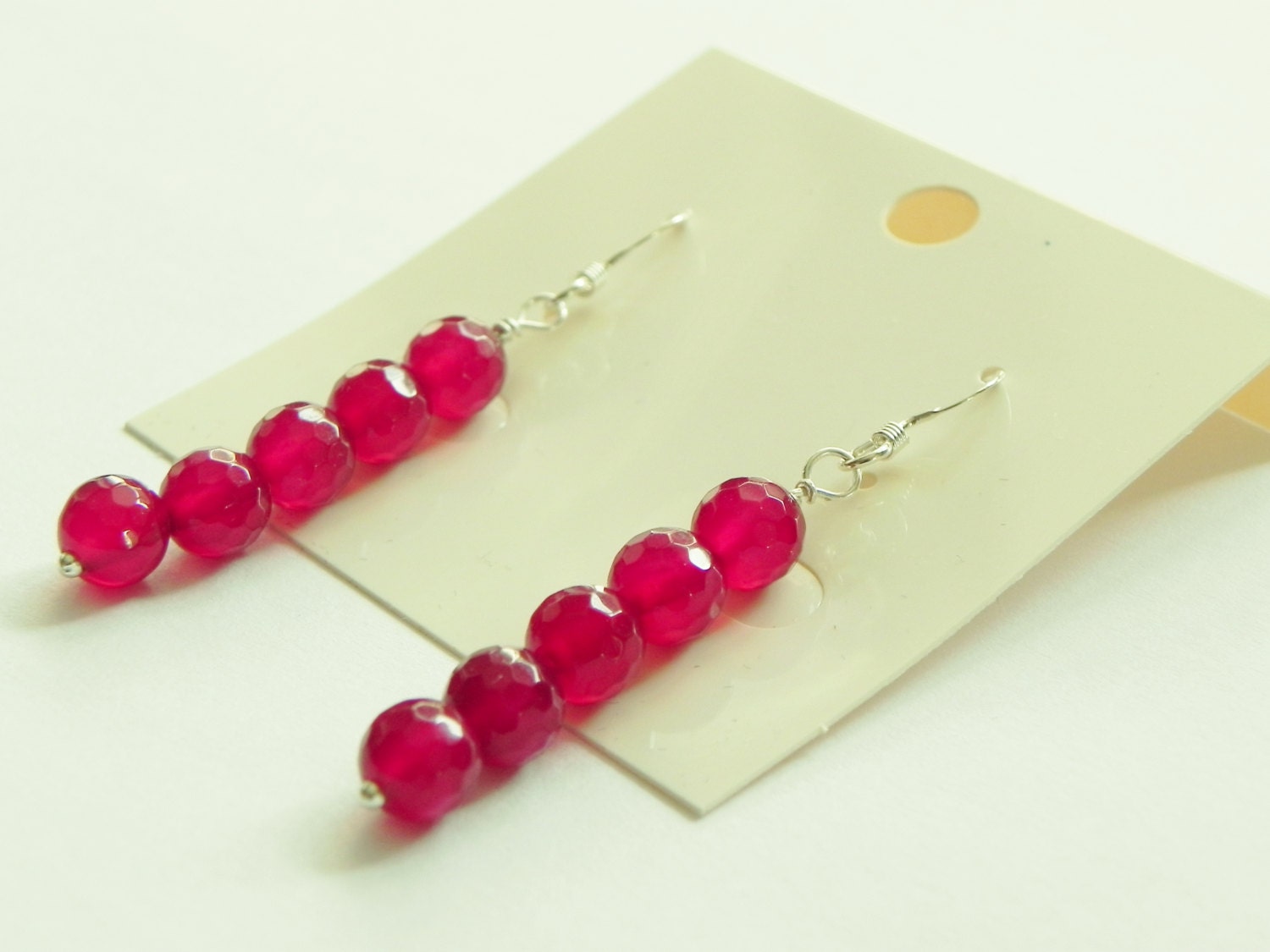 Raspberry/ruby red chalcedony drop gemstone sterling silver