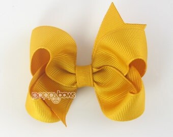 Mustard Hair Bow - girls hair bows - toddler hair bows - 3 inch bows - 3 inch hair bows - girl bow - baby hair bow - non slip - boutique bow