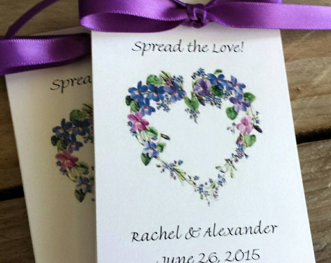 Personalized Purple Country Floral Heart Bridal Shower Wedding Engagement Flower Seed Packets for Sweet 16 Birthday Anniversary Par