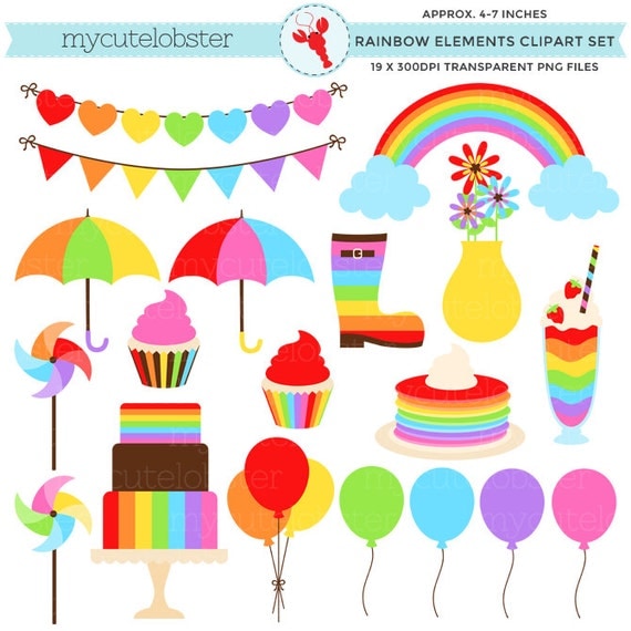 Rainbow Elements Clipart Set rainbow bunting umbrellas