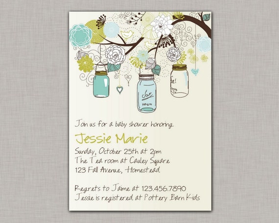 Mason Jar Invitation, Baby Shower, Bridal Shower, Mason Jar Birthday, Printable Il_570xn