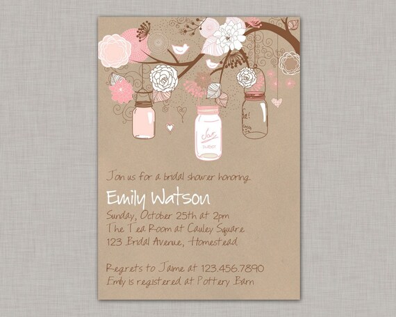 Mason Jar Invitation, Bridal Shower, Baby Shower, Mason Jar Birthday, Printable Il_570xn