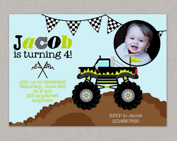 Monster Truck Invitation, Monster Truck Birthday, Monster Truck Party, Printable Il_570xn