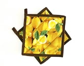 Pot Holders Lemon Yellow Quilted Set of 2