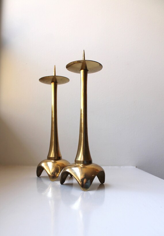 Mod Tripod Brass Candle Holders Mid Century Modern Japan