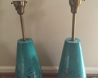 Pair of Raymor turquoise lamps