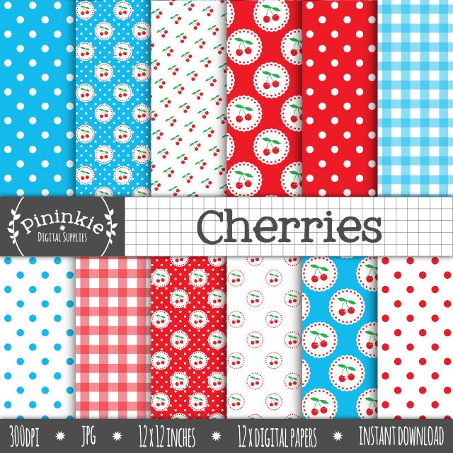 Cherry Digital Paper Pack Cherries Digital Scrapbook Paper