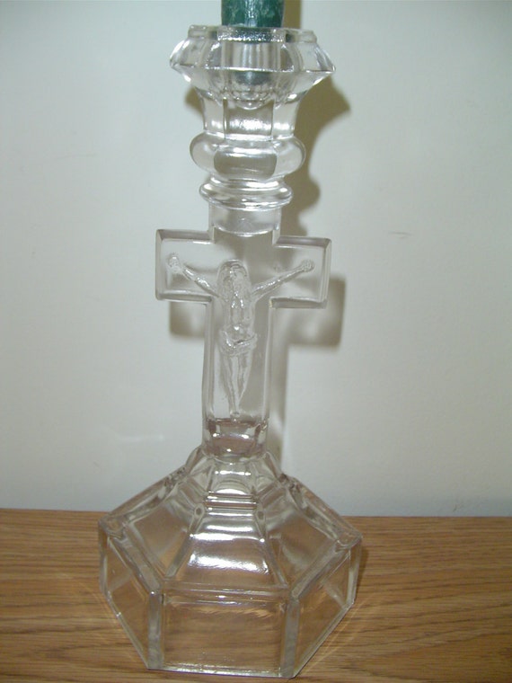 Glass Cross Candle Holder Antique Glass Cross First