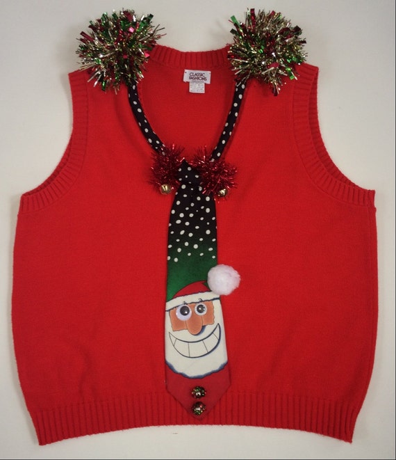 Ugly Christmas Sweater Vest Mens Size Large 46 Santa Jingle