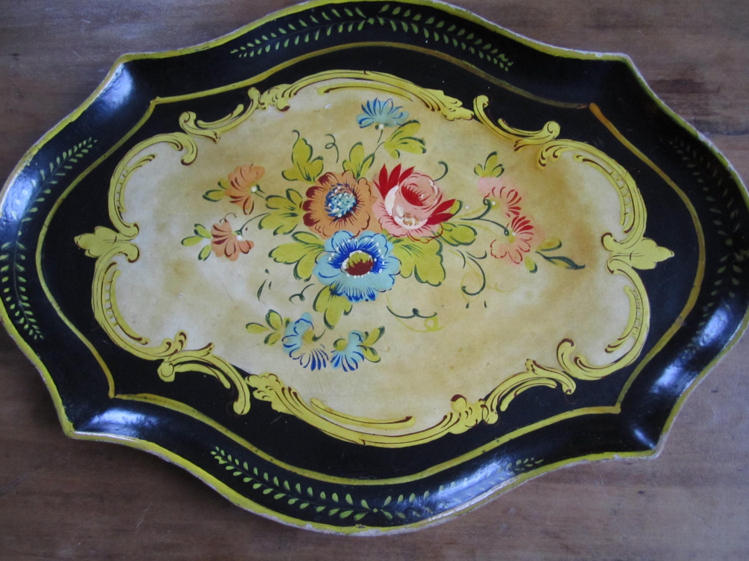 Vintage Papier Mache Handpainted Floral Tray Paper Mache Haute Juice