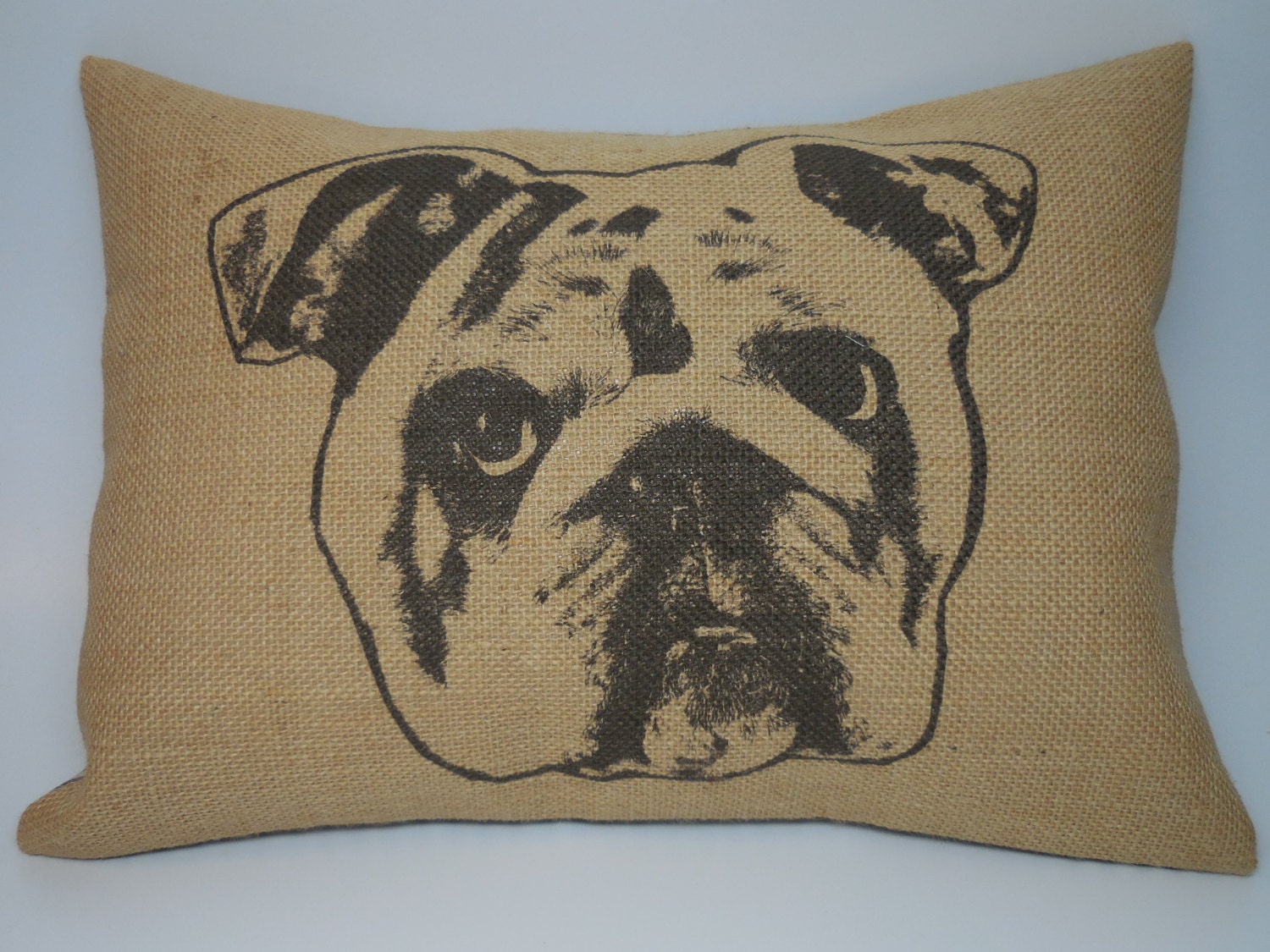 Bulldog face Burlap Pillow Shabby Chic Pets Dogs INSERT
