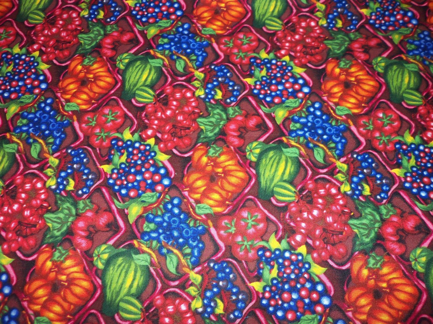 Fruit & Vegetables Fabric Great Array of Blueberries Tomatoes Squash