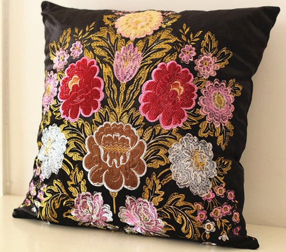 black Decorative Floral Pillow Cover Pillow Throw Pillow