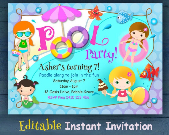 EDITABLE Pool Party Invitation Summer Party invites by UrbanWillow