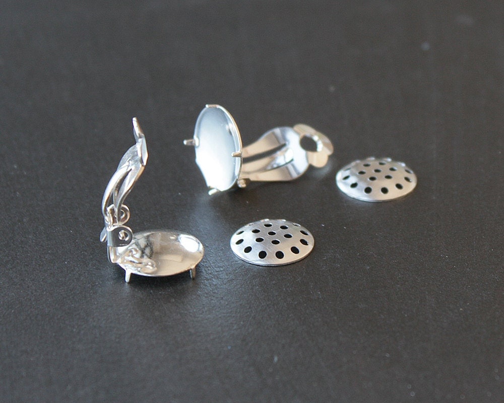 Beaded Clip On Earring Findings Silver Plated 13mm DIY