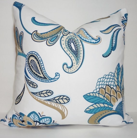 Pillow Cover Teal Blue Savannah Paisley Floral Throw Pillow
