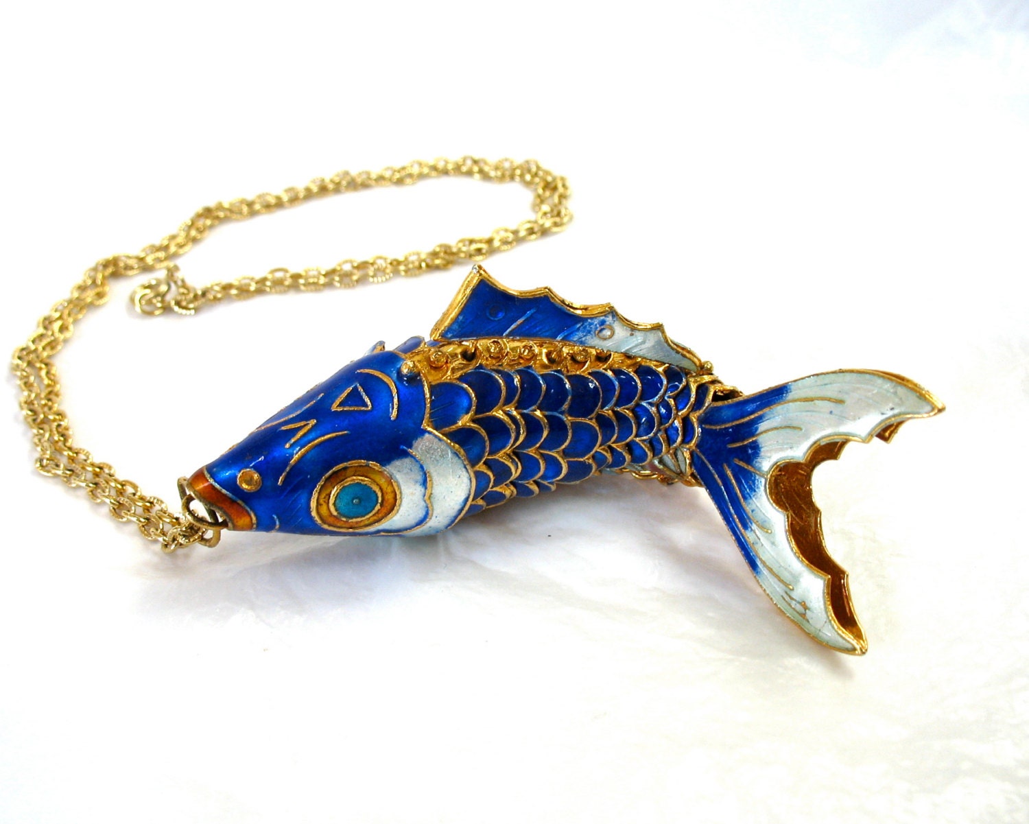 Large Articulated Koi Fish Pendant Necklace long chain