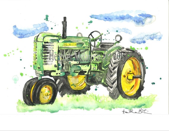 Items similar to Watercolor Tractor Lithograph Print on Etsy