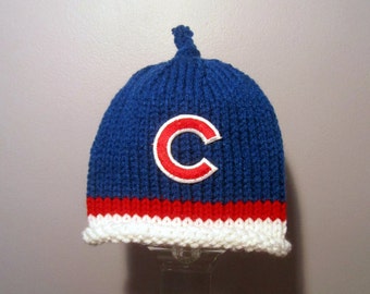 CHICAGO CUBS Hand Knit Baby Hat - Chicago Cubs Baby Hat - Hand Knitted Baby Hat