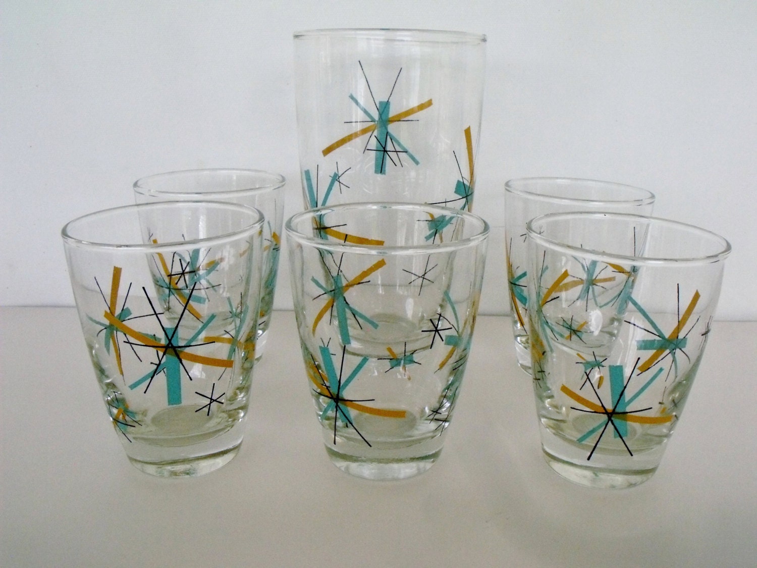 Mid Century Modern Drinking Glasses Set 6 Retro Atomic By
