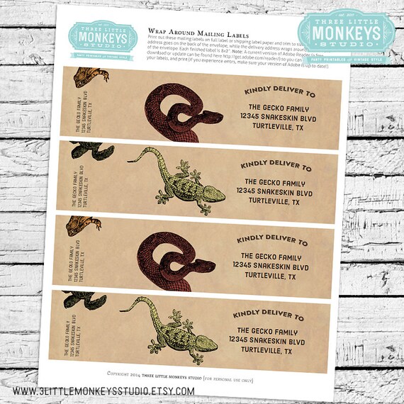 Reptiles &amp; Amphibians Fillable Mailing Labels INSTANT