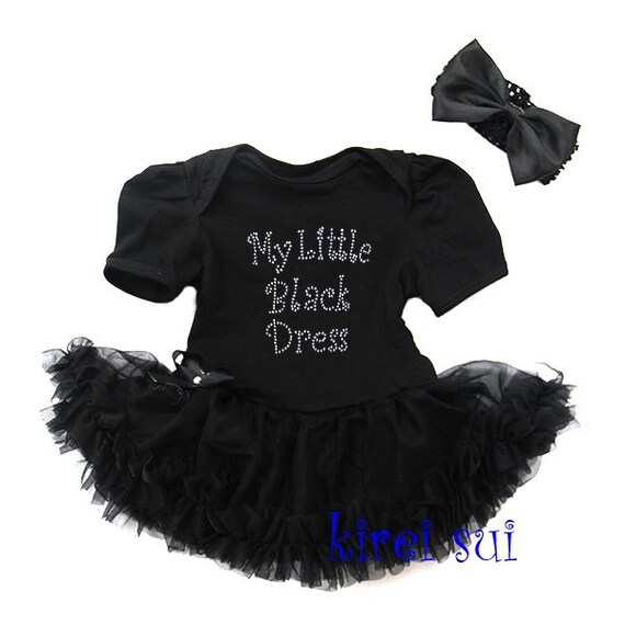 Rhinestone My Little Black Dress Baby Black Bodysuit Pettiskirt and ...