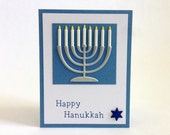 Happy Hanukkah Card - Jewish Card - Menorah Card - Chanukkah Card - Star of David - Religious Card - Festival of Lights - Blue and White