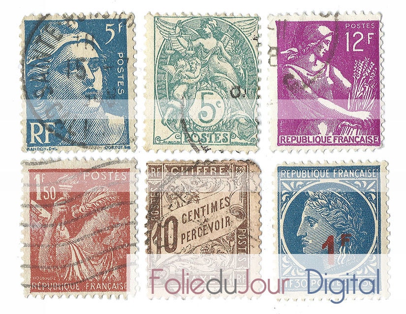 Digital vintage French stamps France postal by FolieduJour