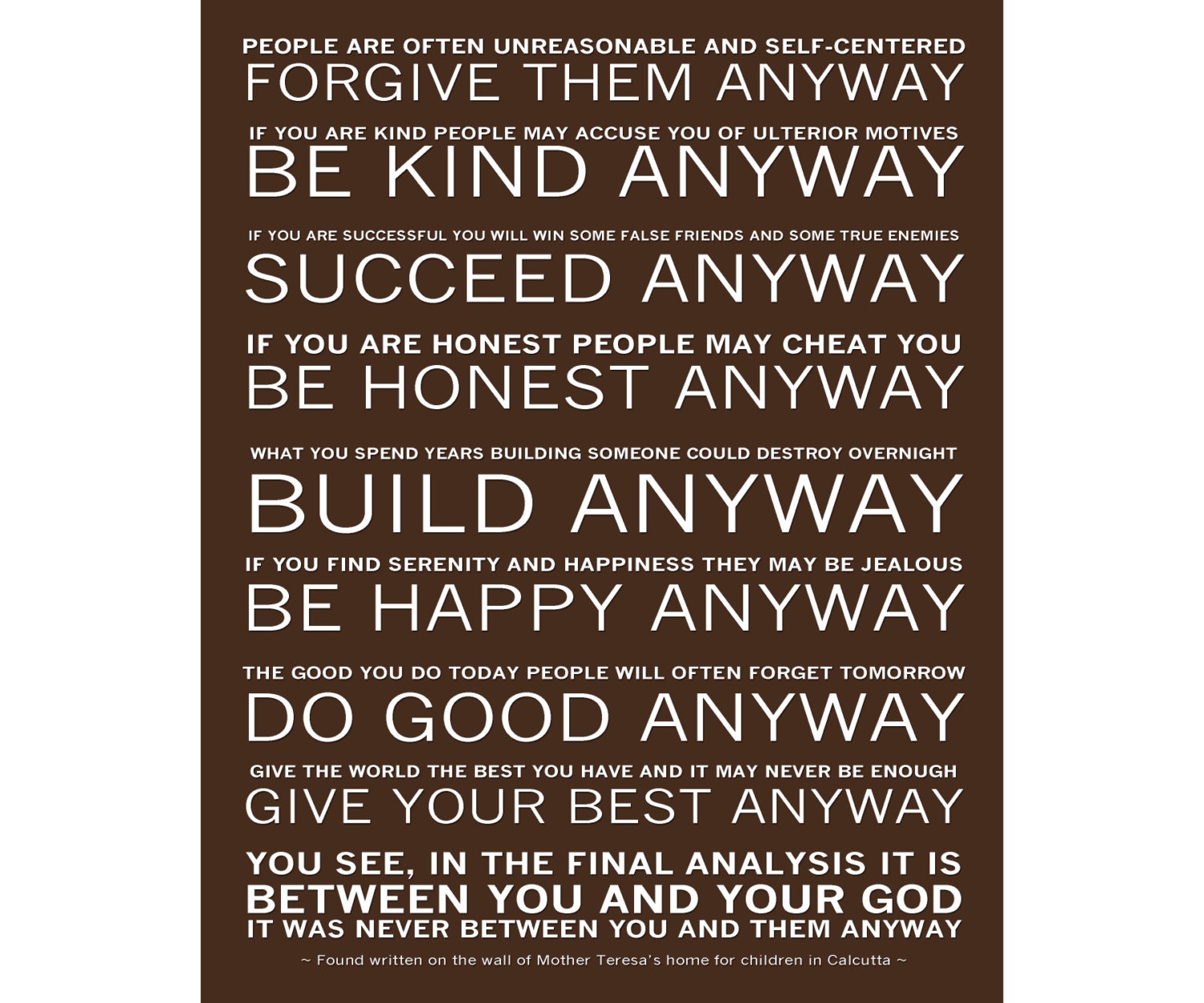 Mother Teresa's Do it Anyway Poem Ready to Hang Canvas