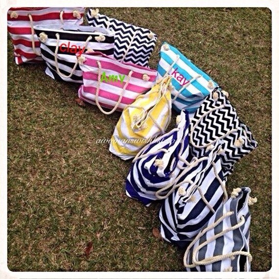 Monogrammed Striped Beach Bags, Personalized Pool Totes Stripe Design ...