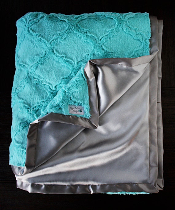 Minky Blanket aqua blanket baby girl satin blanket silk