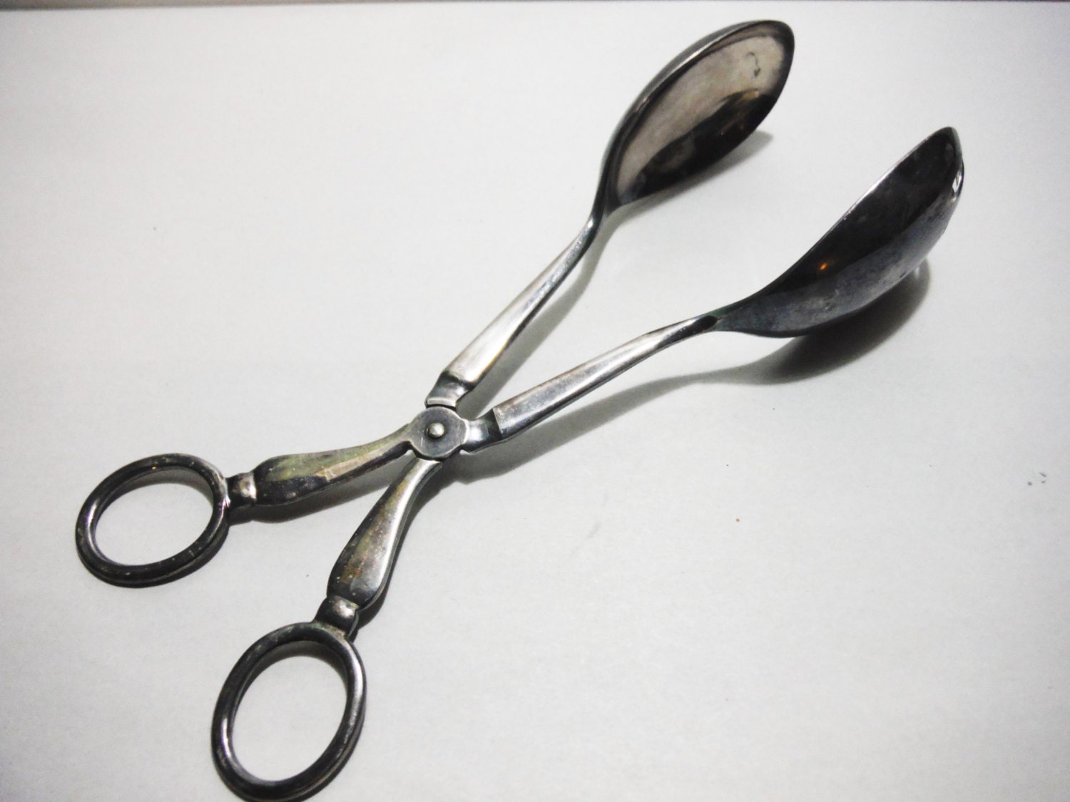 Salad servers tongs chrome vintage