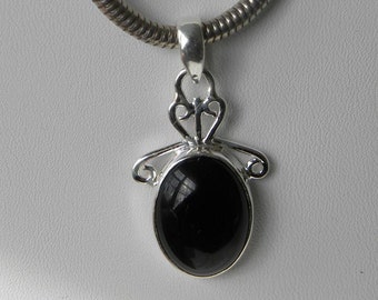 Black Onyx Pendant Handmade Stunning Black 1 1/2" Gemstone Pendant Solid Sterling Silver Pendant Onyx Jewelry Take 20% Off Fine Onyx Jewelry