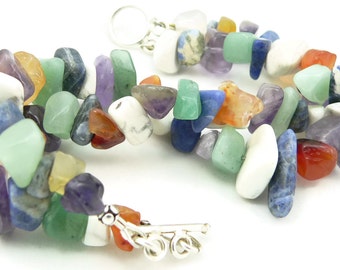 Mixed Gemstone Double Strand Chunky Bracelet - Artisan Jewelry