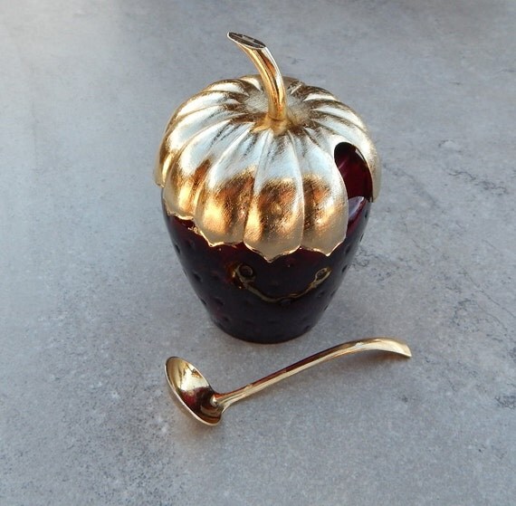 Avon Strawberry Jam Jar Complete Set Ruby Red Glass Avon