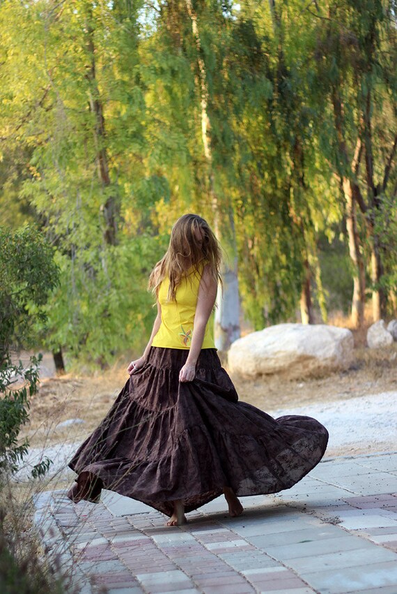 Long brown skirt for tall women Tiered Maxi skirt Boho