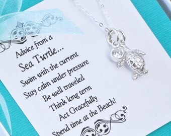 Sea Turtle Necklace, Sea Turtle Charm, Graduatation Gift, Beach Jewelry, Sea Turtle Jewelry, Silver Turtle, Birthstone Charm Necklace