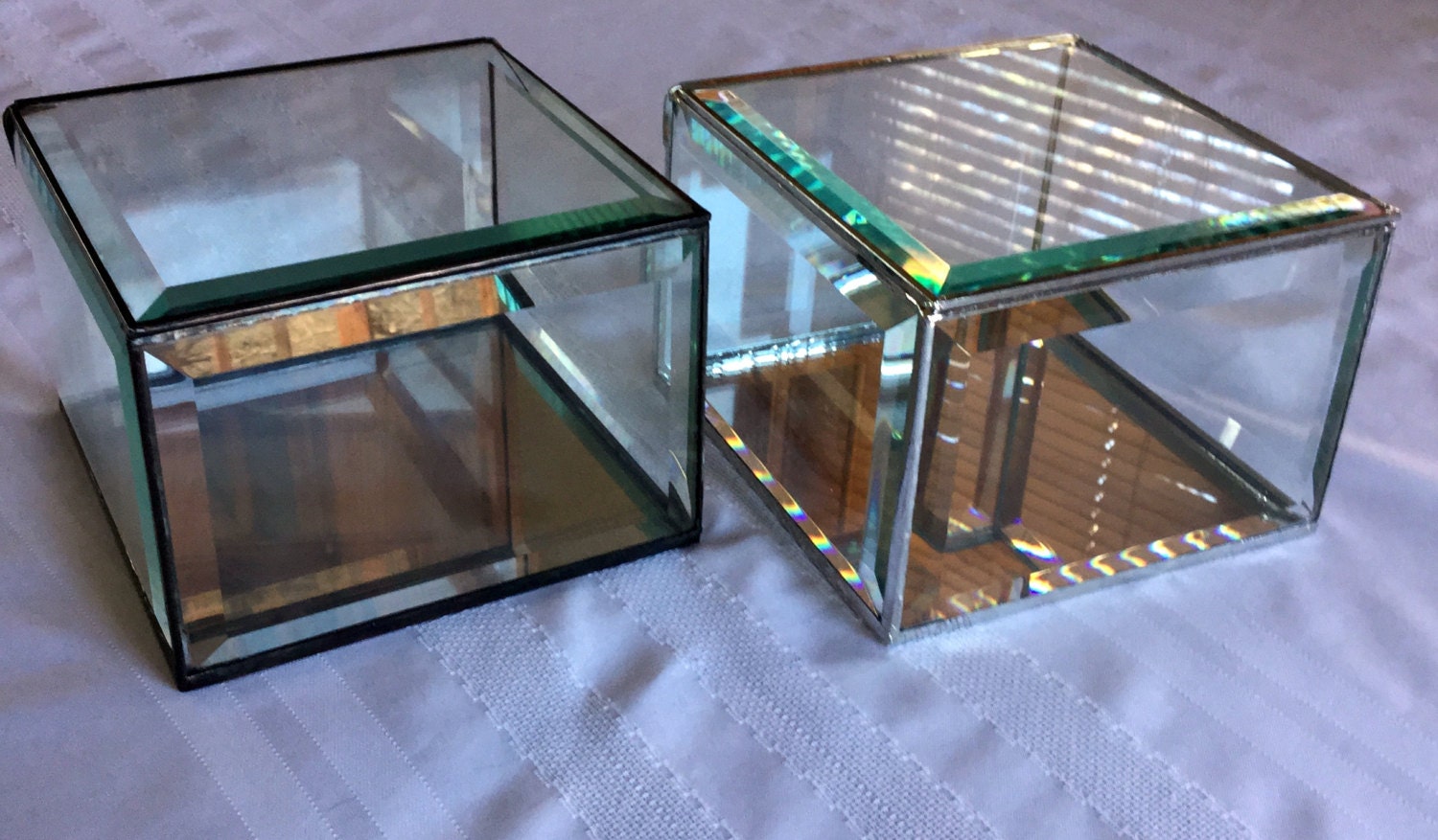 Square clear beveled glass box 6 x 6 x 4 inches a beautiful