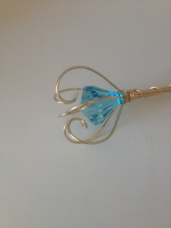 206 New fairy lights jewel 720 Fairy Wand Light Blue Diamond Centred Jewel Gold by WirePrincess 